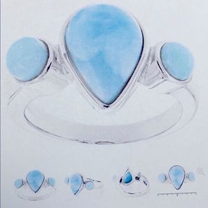 Pear & Round Cabochon Shape Larimar Ring